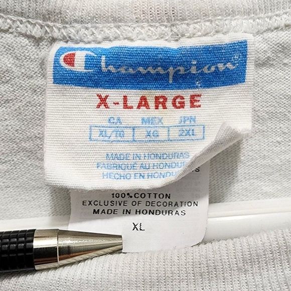 Champion Vintage 90s AOP T Shirt Front Back Logo Rare White Heavy Weight Size XL - Picture 4 of 4